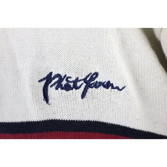 NOS Vintage Phat Farm Mens XL Striped Spell Out Script Marled Knit Sweater Cream